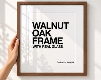 Walnut Square Wood Frame, Solid American Oak Picture Frame with Real Glass & Removable Mat, Made in USA