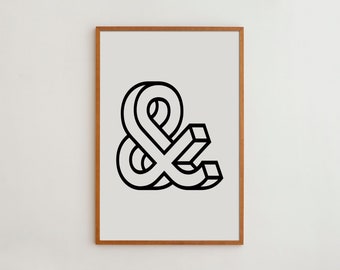 Minimalist Black and White Wall Art Print for Scandinavian Room Decor | Ampersand Typography Artwork Poster