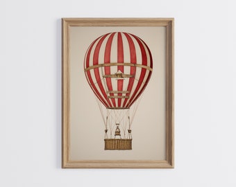 Vintage Hot Air Balloon | Wall Art Print for Nursery and Kids Room Decor | Country Style Home Decor | Poster