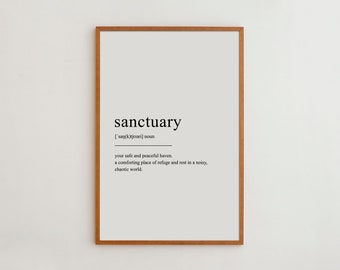 Sanctuary Definition Wall Art Black and white print Scandinavian wall decor Funny definition True high-quality giclee poster