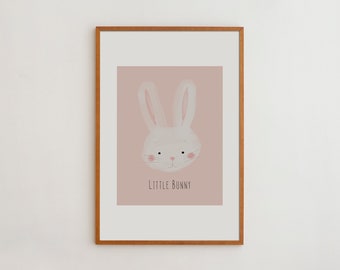 Little Bunny Nursery Room Poster Hand-Drawn Watercolor Painting Rabbit Wall Art Print Gift For Kids Physically Printed Product