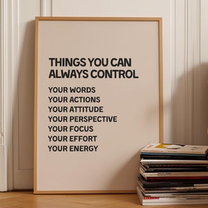 Personal Development Quote Print | Thing You Can Always Control List Typography Wall Art | Framed Matte Paper Poster