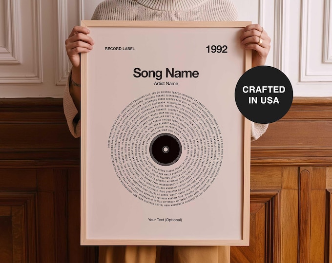 Custom Vinyl Lyrics Print | Framed Song Poster | Customizable Music Gift | Typography Wall Art | Personalized Music Lover Gift