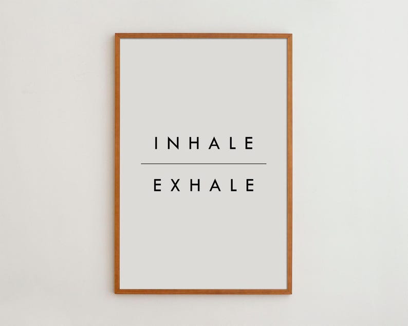 Inhale Exhale Print, Minimalist Typography Poster | Archival Matte Paper | Solid Oak Frame Options, Multiple Sizes imagem 1