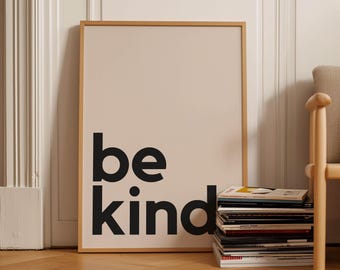Typography Poster, Minimalist Framed Wall Art | Scandinavian Black Beige Print, Oak Frame, Office Quote