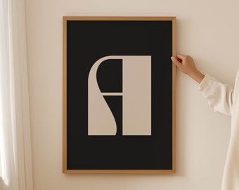 Custom Initial Print | Personalized Wall Art | Black and Beige Retro Wall Decor | Typography Poster | Minimalist Artwork