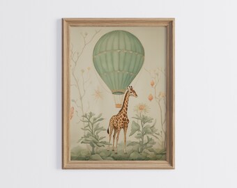 Cute Animal Wall Art For Rustic Homes Vintage Hot Air Balloon and The Giraffe Nursery and Kids Room Decor Country Style Poster