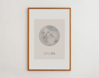 Little Moon Nursery Room Poster Hand-Drawn Watercolor Painting Moon Wall Art Print Gift For Kids Physically Printed Product