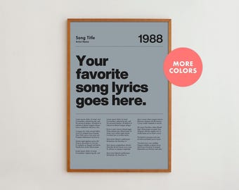 Personalized Song Lyric Poster: Custom Framed Wall Art Gift