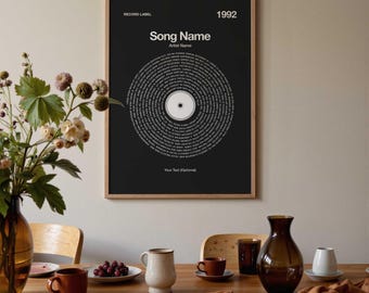 Custom Vinyl Lyrics Print | Framed Song Poster, Music Gift, X-Large Black and White Art