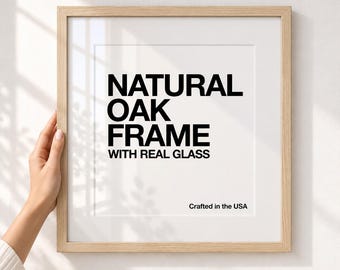 Natural Oak Square Picture Frame with Real Glass, Solid Wood Art Frame, Removable Mat, Crafted in USA