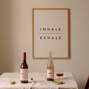Inhale Exhale Print, Minimalist Typography Poster | Archival Matte Paper | Solid Oak Frame Options, Multiple Sizes imagem 2