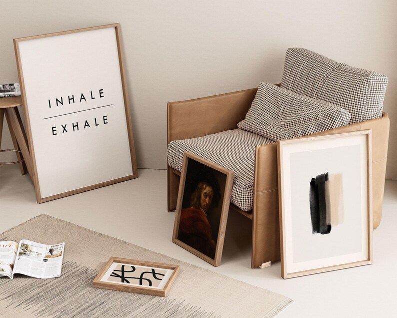 Inhale Exhale Print, Minimalist Typography Poster | Archival Matte Paper | Solid Oak Frame Options, Multiple Sizes imagem 7