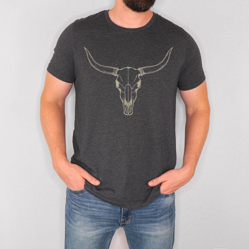 Camiseta unisex con calavera de cuernos largos, gráfico de calavera de vaca occidental imagen 3