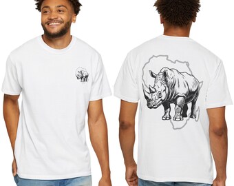 Rhino in Africa Tee | Double-sided print Comfort Colors T-Shirt, Wildlife Graphic, Big Five, Safari Gift