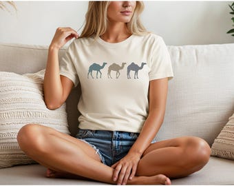 Colorful Camel Trio Graphic Tee, Bella Canvas Unisex Safari Shirt