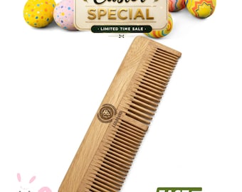 Natural Neem Wood Comb – Dual-Sided Detangling, Anti-Dandruff Scalp Care / Easter Eco Gift