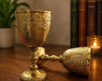 Brass Goblet Golden Chalice – Handmade Medieval Cup – Vintage Wine Goblet – Renaissance Decor – Unique Gift for Him