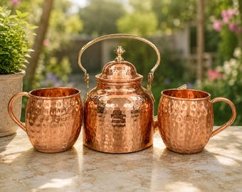 銅製ケトル 陶器ハンドル ティーポット ヴィンテージ銅ケトル（磁器ハンドル付き）｜素朴な農家風インテリア