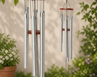 Campanillas de viento hechas a mano de madera y tubos de aluminio: decoración relajante para exteriores.