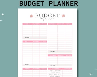 Printable Financial Planner | Bill Tracker | Paycheck Budget Binder Template | Pink Expense Tracker | Weekly Budget Template | Budget Binder