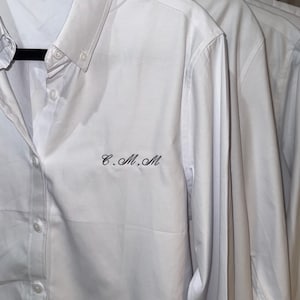 Initialed Embroidered White Cotton Button Down