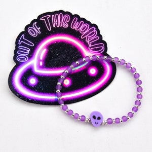 Alien UFO Beaded Bracelet / Sticker Combo Pack , Space, Universe, Jewelry, Gift Set