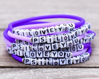 PS I Love You Custom Team / Club / School / Business Beaded Bracelets , Be Kind, Kindness Day, Prevention, Purple Bracelet