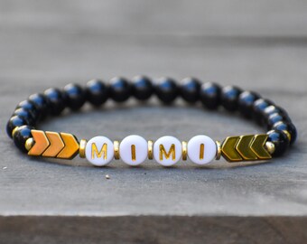 Personalized Name / Word Black and Gold Arrow Beaded Stretch Bracelet