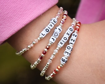 Dainty Silver & Color Accent Custom Name / Word Beaded Stretch Bracelet, Mom, Mama, Grandma, Godmother. Aunt, Mother's Day, Mimi.