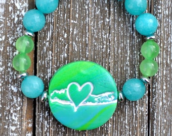 Green, Turquoise, Silver Long Island Love Bracelet S18-4