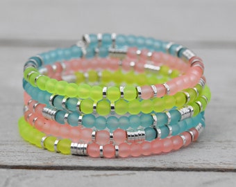 Bright Pastel Frost Beaded Wrap Bracelet