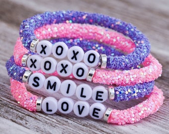 Pink & Purple Sparkle Custom Name, Word Bracelets