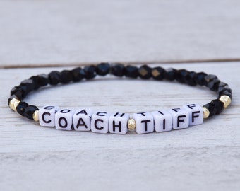 Personalized Black & Gold Beaded Sparkle Bracelet