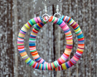 Colorful Beaded Hoop Earrings