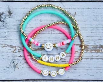 The Smiley Stack , Beaded bracelets, smiley face