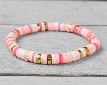 Sunset Mix & Gold Beaded Disc Stretch Bracelet