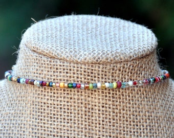 Neutral Colorful Mix Beaded Choker, Choker Necklace