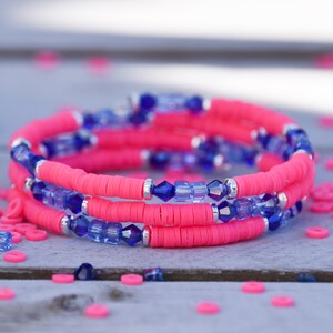 Hot Pink & Blue Sparkle Beaded Wrap Bracelet
