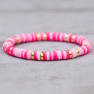 Pink Heart Collection Beaded Disc Stretch Bracelet