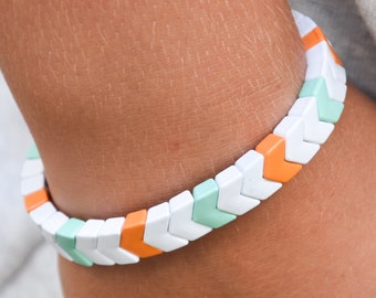 White, Orange, Mint Beaded Arrow Tile Bracelet