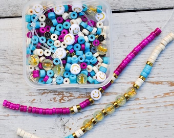 Mini Mood DIY Beaded Bracelet Making Craft Kit, Smiley Face