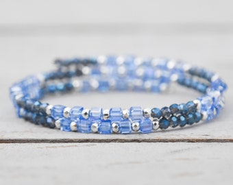 Pretty Blue Sparkle Beaded Wrap Bracelet