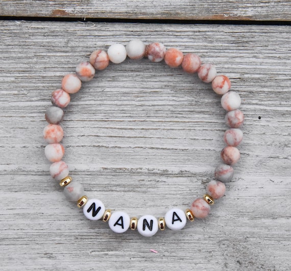 Peach Marble Custom Name Word Beaded Bracelet | Etsy