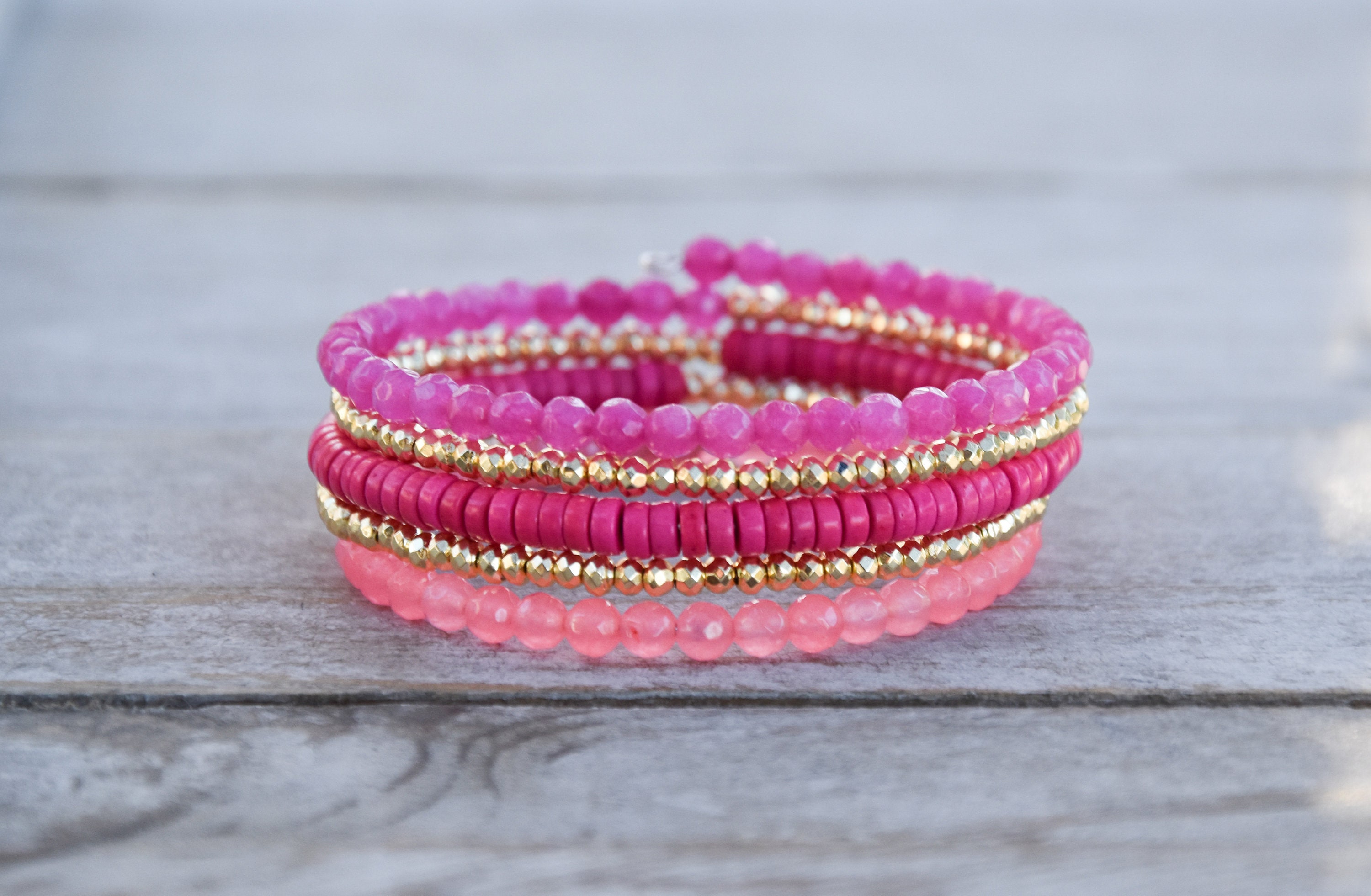 Live Intentionally Bronze Wrap Bracelet - Pink Wrap - IF Only Pretty LLC