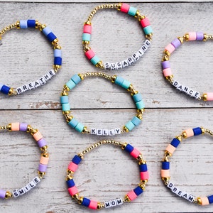 Gold & Colorful Barrels Custom Name / Word Beaded Stretch Bracelet