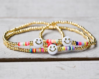 Dainty Gold With Color Pop Smile Face Beaded Bracelet