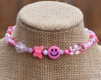 Pink Fun Eclectic Beaded Wrap Around Choker