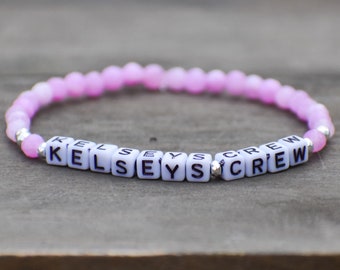 Custom Word / Name Pink & Silver Beaded Stretch Bracelet, Personalized Gift