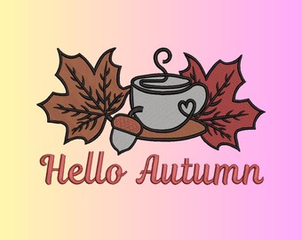 Hello Autumn Embroidery Design, Digital Machine Embroidery Files By Royal Stitches Hub, convert to DST